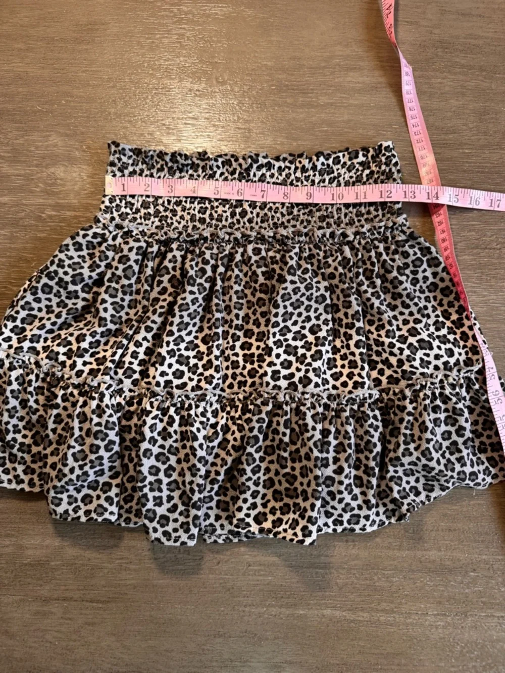 Altar’d State Skirt Snow Leopard Pattern L M Grey Black Smocked